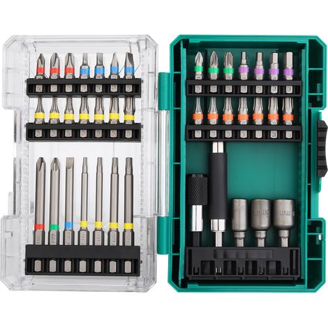 Lot de 40 embouts de vissage et clés à douille – Embouts magnétiques et douilles hexagonales 1/4" avec adaptateur pour perceuse et visseuse sans fil (1/5)