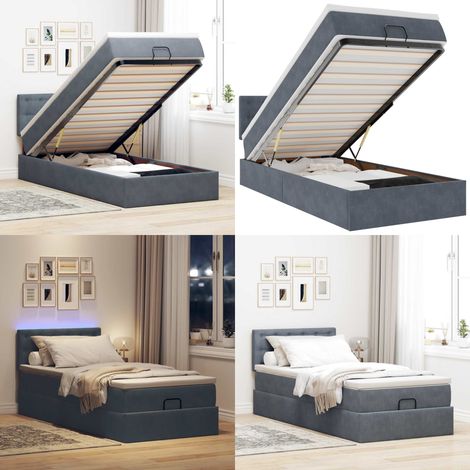 vidaXL Ottoman-Bett mit Matratze & LEDs Dunkelgrau 90x200 cm Samt (1/5)