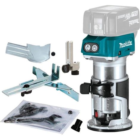 Makita – Affleureuse sans fil 18V Li-Ion BL – Moteur Brushless – 4 bases interchangeables – Variateur de vitesse pour matériaux variés