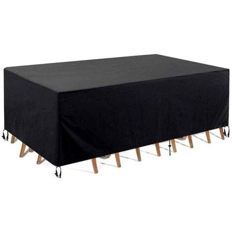 QORVA-Housse Salon de Jardin 213X132X74cm Exterieur Etanche Coupe-Vent Poussière Tissu 210D Oxford Noir Housses de Meubles avec Boucle de Verrouillage Bâche de Protection pour Table Chaise Mobilier-Fe