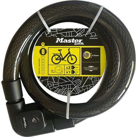 Master Lock 8284EURDPRO Antivol à câble, à clé, câble de 1 m - Acier tressé - Idéal pour les motos et les vélos, noir