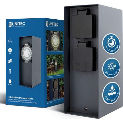 Multiprise de jardin - Colonne avec minuteur - Prise extérieure en acier inoxydable - IP 44-2 prises (1/5)