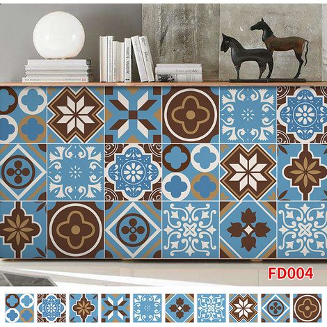 Sticker Mural Carrelage, Autocollants de sol auto-adhésifs, Autocollants de Carreaux Rétro, Imperméable et résistant à l'huile, 10 pièces 15 x 15cm (1/5)