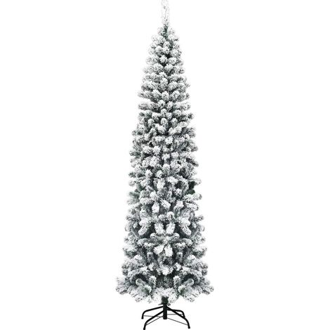 COSTWAY Albero di Natale Innevato 140/180/225 cm, Albero di Natale Artificiale Slim con 242/500/641 Rami Realistici e Folti e Base Pieghevole di Metallo, Apertura a Ombrello (225 cm) (1/5)