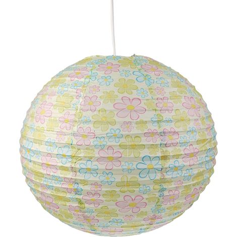 Kinder Papierlampe BLUMEN Motiv Lampenschirm Ø 40cm Pendelleuchte mit Aufhängung (1/5)