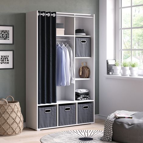 Armoire Luigi, Blanc, 105.8 x 178.1 cm avec tringle à rideaux, Vicco (1/5)