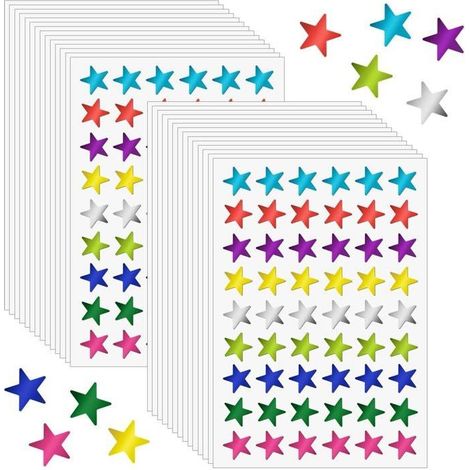 HOXILEELEO30 fogli di adesivi a forma di stella in alluminio 9 colori - Adesivi a forma di stelle, 0,5 pollici (1/5)