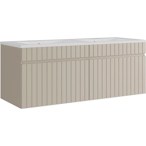 Meuble de salle de bain suspendu strié beige avec vasque à encastrer - 120 cm - SATARA (1/5)