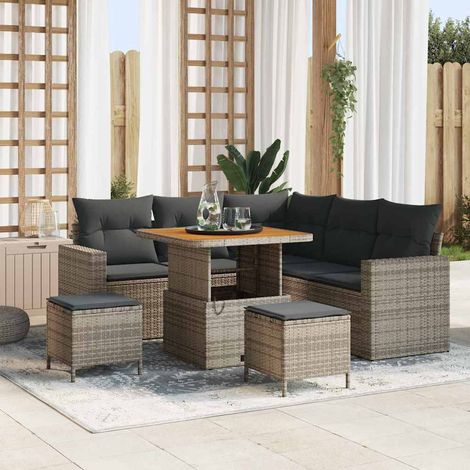 Gartensofa-set mit Kissen 9 pcs Grau Poly-Rattan