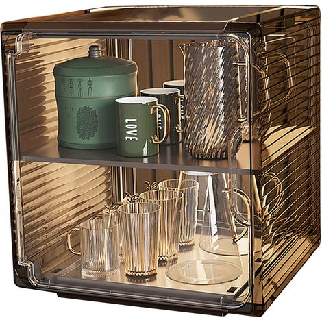 Organisateur de bouteilles d'eau en acrylique robuste, anti-poussière et facile à nettoyer. Support de rangement pour bouteilles d'eau, format moyen, 2 niveaux, marron.