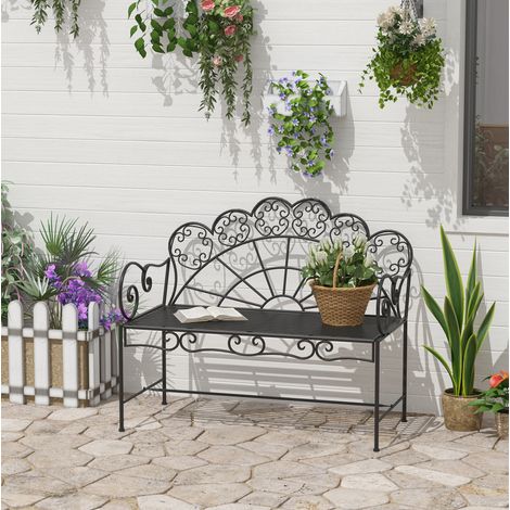 Panca da giardino 2 posti 107 x 55,5 x 90,5 cm in metallo nero - MEUBLIV (1/5)