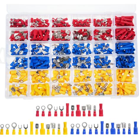 Kit de 540 cosses à sertir pour câbles électriques, comprenant des bornes à sertir isolées, des cosses à œillet, des cosses plates, des cosses à sertir à pointe ronde et des cosses à déconnexion rapid (1/5)