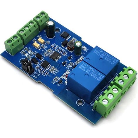 Module relais 2 canaux 7-24 V avec communication Modbus RTU RS485/TTL, entrée/sortie et protection anti-inversion. (1/5)