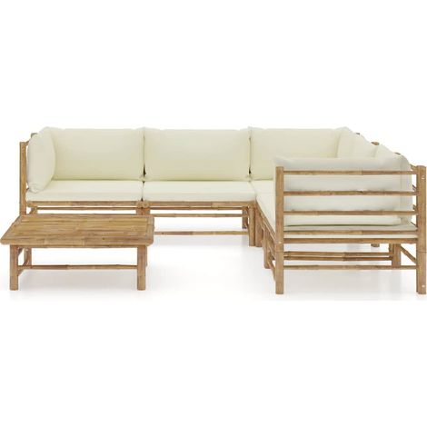 Maison Exclusive - Set Divani da Giardino 6 pz con Cuscini Bianco Crema in Bambù (1/5)