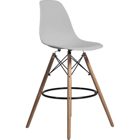 ORION91oficial® - Taburete Alto Estilo Nórdico Respaldo Polipropileno Color Gris Claro Patas en Madera Haya (46,5x55x105 cm) Comedor Oficina Restaurante Bar Hostelería Cocina – spa (1/5)