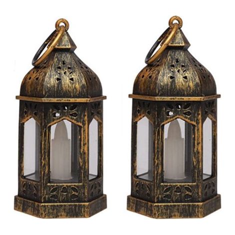 Ensemble de 2 lustres LED rétro, lustre LED rétro portable, mini-lanterne, lanterne décorative pour bougie, piles incluses, pour Halloween, maison (1/5)