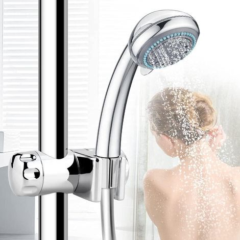Support Douche à Main Remplaable, Support Pommeau de Douche, Clamp Douchette Réglable de Salle de Bain Adapté 25MM à la Barre de Douche, 19-22MM à la Douchette, ABS Chromé (1/5)