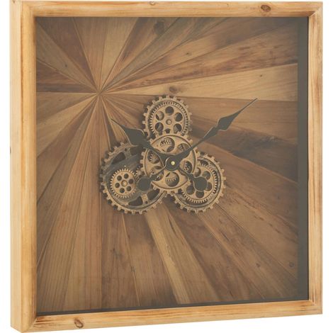 Horloge murale carrée bois naturel style industriel élégant - Bois naturel clair et marron (1/5)