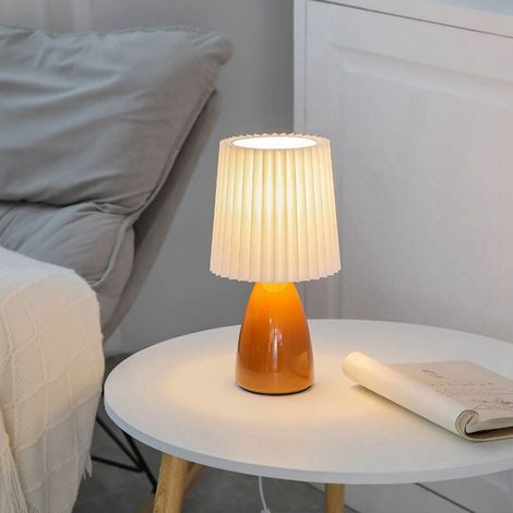 Lampe De Bureau - Abat-jour Plissé - Socle En Céramique - Dimmable Sans Étapes - Pour Chambre À Coucher Bureau Salon - Orange - 1 Pièce (1/3)