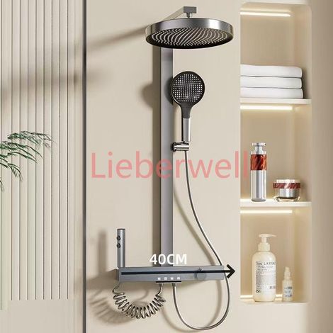 Ensemble de pomme de douche intelligente à température constante, noyau de voie navigable en cuivre, sortie d'eau pressurisée, grande plate-forme de stockage de 40CM (1/5)