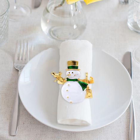 Lot de 6 ronds de serviette bonhomme de neige pour la décoration de table à la maison, motif Noël (1/5)