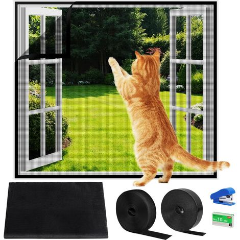 Moustiquaire Fenetre Adhésive, 130150CM Chat Moustiquaire Fenêtre, Anti Mouches Filet Rideaux, Bande Auto-agrippante et Tissu PP Respirant, Grillage Protection Chat Anti-Fugue et Anti-Moustique (1/5)