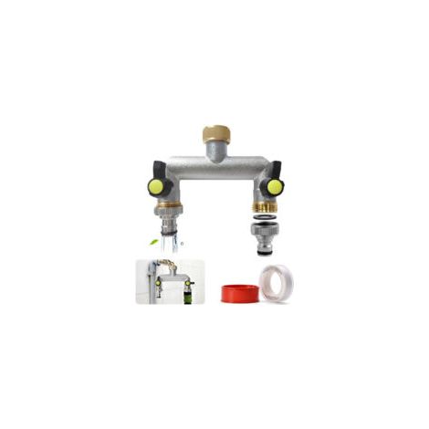2-Wege-Verteiler Wasser 3/4 Zoll, Wasseranschlussverteiler mit Adapter 1/2, Wasserhahnverteiler, Wasserhahnverteiler mit Kugelventil, Gartenschlauchverteiler, Wasseranschlussadapter - Crezuo (1/4)
