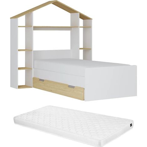 Letto a capanna 90 x 190 cm Bianco e Naturale + Materasso - JERACO (1/5)