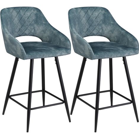 Bar Stools Set of 2, Velvet-Touch Fabric Counter Height Bar Chairs, Kitchen Stools with Steel Legs for Dining Area, Kitchen IslBarstools, Blue (1/5)