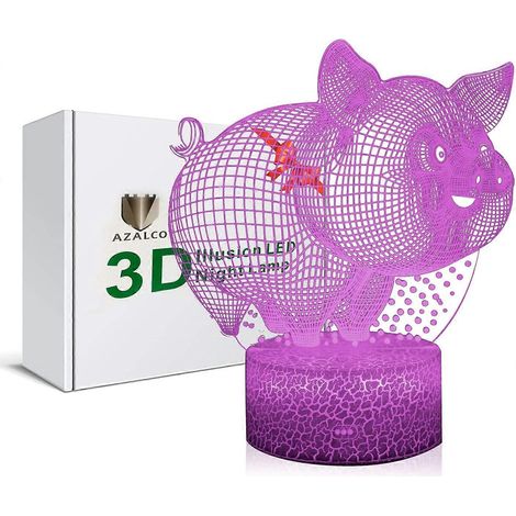 3D-Nachtlicht mit niedlichem, lächelndem Schweinchen, 16 wechselnde Farben, berührungsempfindlich, weißer, geknackter Sockel, dekorative Leuchte fürs Kinderzimmer (1/5)