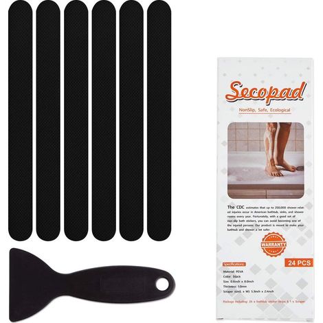 QAZQA Lot de 24 autocollants antidérapants pour baignoire, douche, tapis de bain - Noir (1/5)