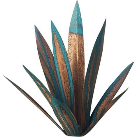 Statue de plante d'agave de tequila en fer à faire soi-même, sculpture, ornement pour jardin extérieur, maison, patio, arrière-cour, décoration artistique, 27 cm, bleu marron (1/4)
