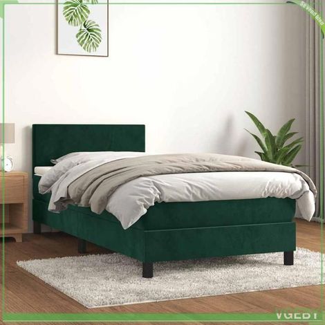 Sommier à lattes - 3141170 - Tête de lit réglable - Velours vert foncé - Matelas 100x200 cm (20 cm) (1/5)