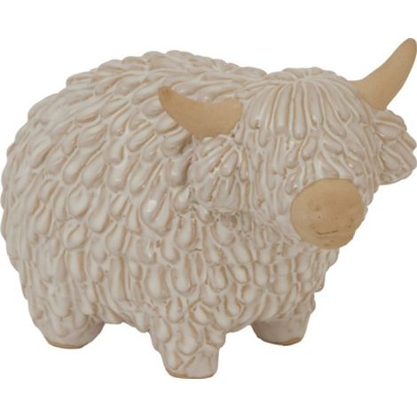 Medium Alora Highland Cow Christmas Decoration - Ceramic - L11 x W20 x H14 cm - White
