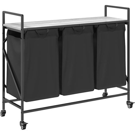 Maison Exclusive - Cesto Portabiancheria 3 Scomparti con Ruote Grigio Sonoma