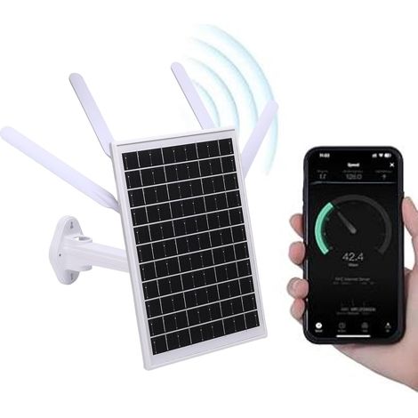 Routeur de Modem 4G à énergie Solaire avec Extension WiFi 6, Panneau Solaire 12W, Batterie de 18000mAh, IP66 Proof, Portée de 150 M, Emplacement pour Carte SIM pour Le Camping (Antennes (1/5)