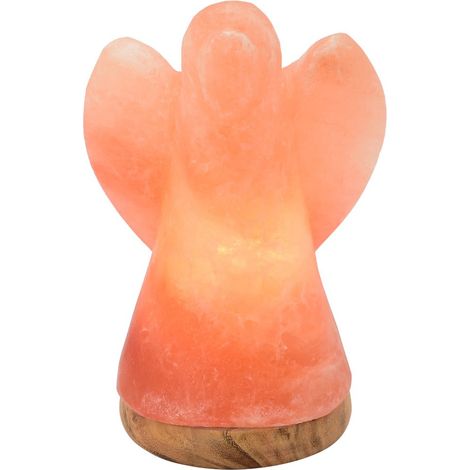 Lampe de Sel en Forme d'Ange sur Socle en Bois Cristal de Sel Orange Environ 19 cm - PANGIVO