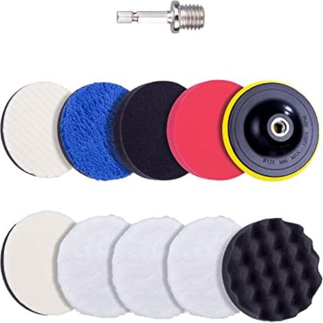 Kit de 11 éponges de polissage de 125 mm pour voiture, avec adaptateur pour perceuse M14. (1/4)