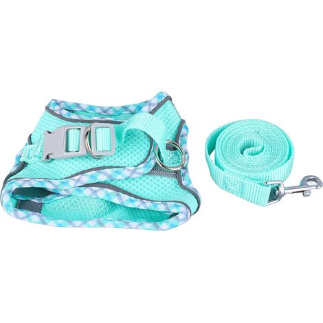Reflektierendes Hundebrustgeschirr, ausbruchsicher, sicher und strapazierfähig, verstellbares Polyester, für den Außenbereich, mintgrün, Größe XS. Halsumfang: 30–35 cm. Brustumfang: 34–40 cm. Leine: 1 (1/5)