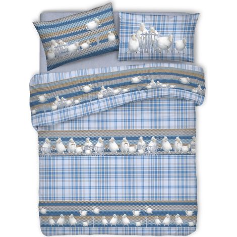Copripiumino e federe Made in italy stampa tartan fantasia pecorelle 100% cotone Singolo - Blu (1/2)