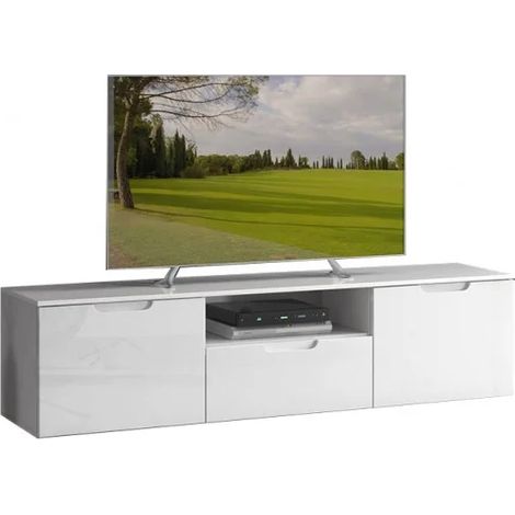 Meuble TV 170 cm blanc laqué et mat 2 portes 1 tiroir - PURE (1/4)