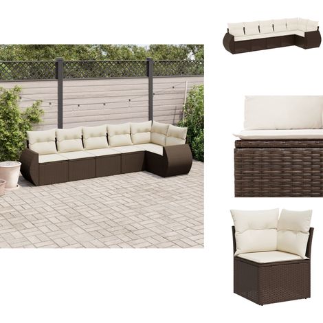 6-tlg. Garten-Sofagarnitur mit Kissen Braun Poly Rattan - Garten Sofagarnitur - Garten Sofagarnituren - Outdoor Sofagarnitur - Sofagarnitur Terrasse (1/5)