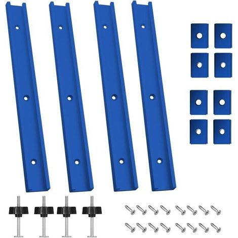 Lot de 4 Rail de Guidage Scie Sur Table, Rails Aluminium T Track de 400mm, M8, M6 Rail en T Avec Accessoires Complets pour Outil de Travail du Bois (1/4)