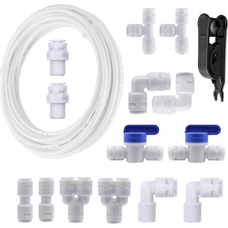 10 Meters 3/8" Water Supply Pipe Tube and Refrigerator Connector Kit +14pcs RO Water Filter Fitting for Refrigerator European Style Double Refrigerator (1/5)