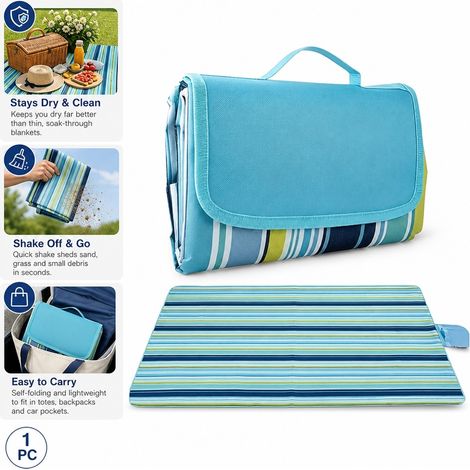 1 pièce Tapis de pique-nique extérieur portable extra large, Tapis de plage auto-pliant résistant à la saleté (150200cm) avec poignée de transport pour pique-niques familiaux de 3 à 4 personnes, campi (1/4)