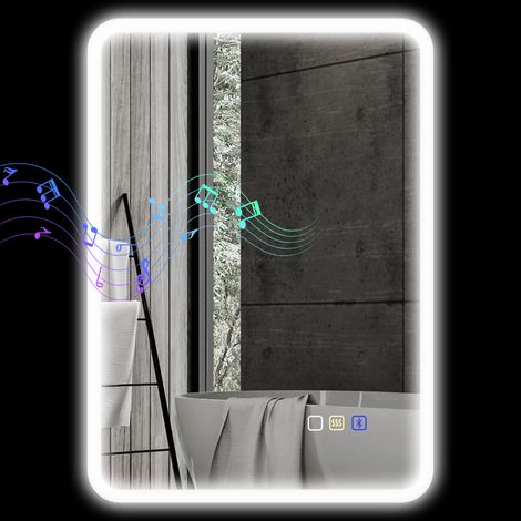 70 x 50cm LED Bathroom Mirror,  Bluetooth - Silver Tone (1/5)