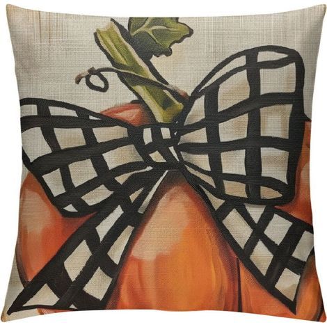 Taie d'oreiller automnale citrouille orange Thanksgiving, housse de coussin en lin à pois, décoration style ferme, convient aux canapés/lits - Compatible avec les coussins de taille standard (1/5)