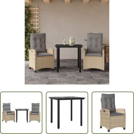 Chaise de jardin - Ensemble à manger de jardin et coussins 3 pcs mélange beige (1/5)
