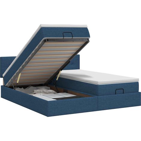 Lit ottoman avec matelas avec tête de lit 2 pc Bleu Tissu vidaXL (1/5)