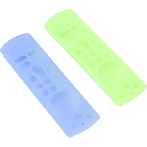 Lot de 2 coques de protection en silicone pour télécommande vocale 3e génération, antidérapantes et antichoc, avec cordon, bleu lumineux et vert lumineux. (1/5)